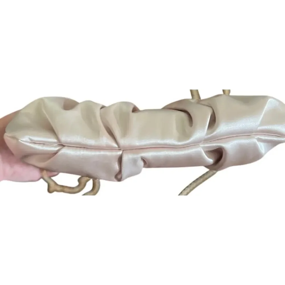 Kelly & Katie Evening Bag Pleated Clutch Satin Champagne Gold Rhinestone Chain